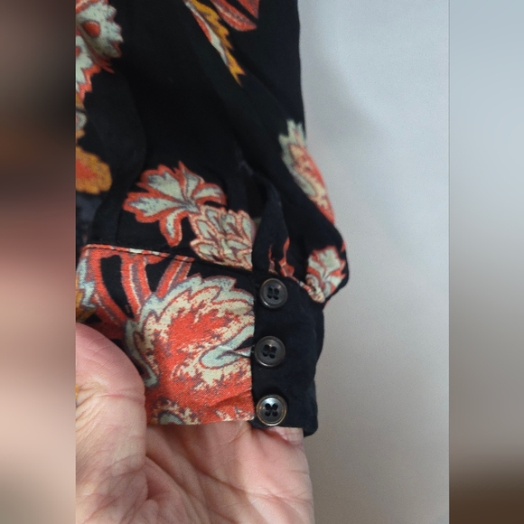 Free People Miranda Floral Printed Black Whimsigoth Boho Midi Dress Women's 12 - Picture 5 of 9